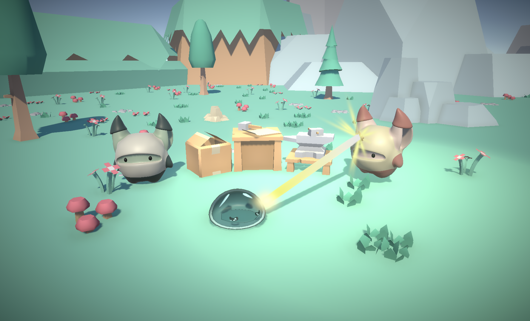 Player Goblin, Friendly Goblin, and Rain Slime